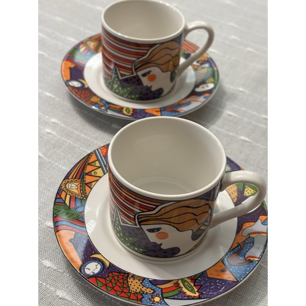 ART DECO Metropolitan Vitromaster Demitasse Cup & Saucer 2 Sets Vintage 1991